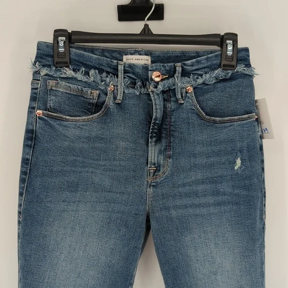 Good American Fringe High Rise Skinny Jeans Blue 10/30 distressed streetwear - Picture 3 of 11